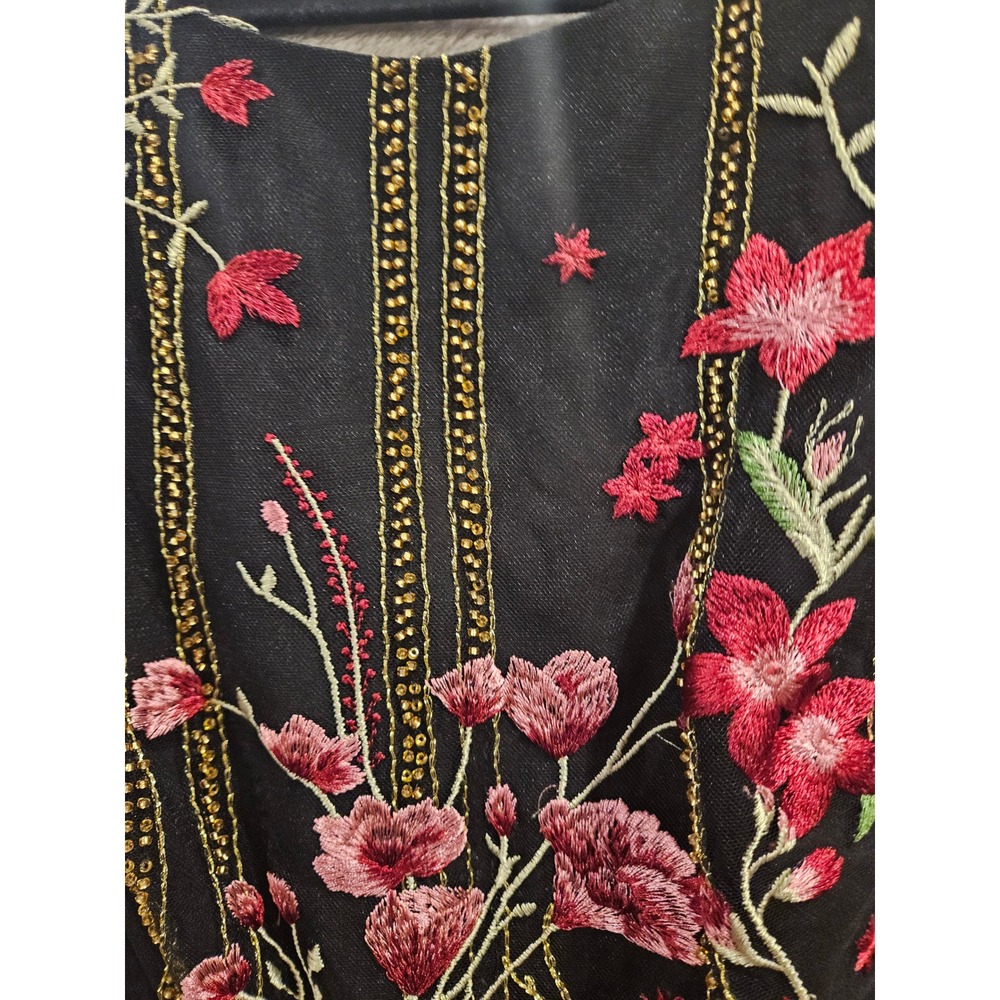 Marchesa Notte  Sz 6 Embroidered Mesh Midi Dress Cap Sleeve Belted‎ Formal #467H - Picture 3 of 15